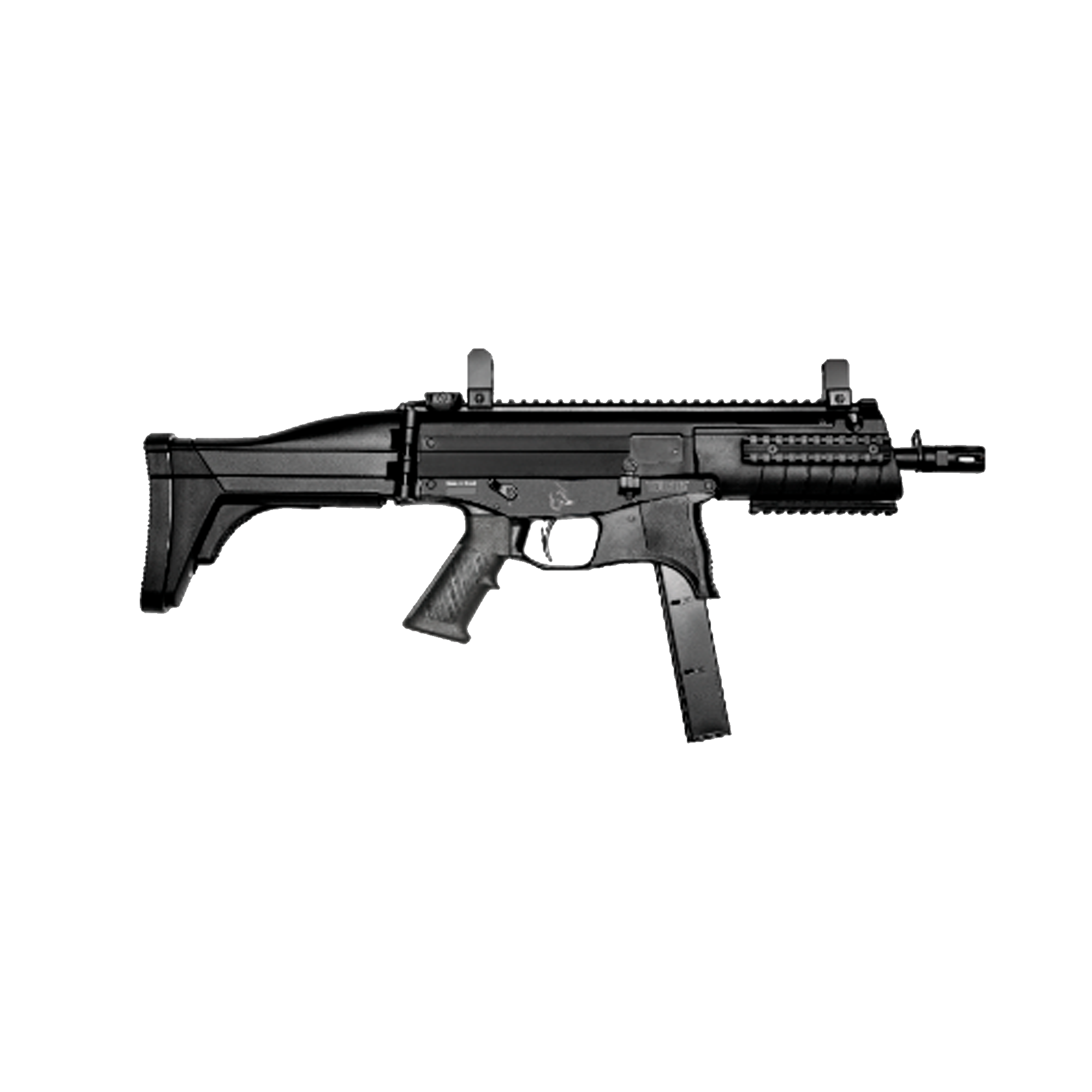 Calibre 40 S&W <br> Capacidade 30 cartuchos<br> Operação: Blowback simples